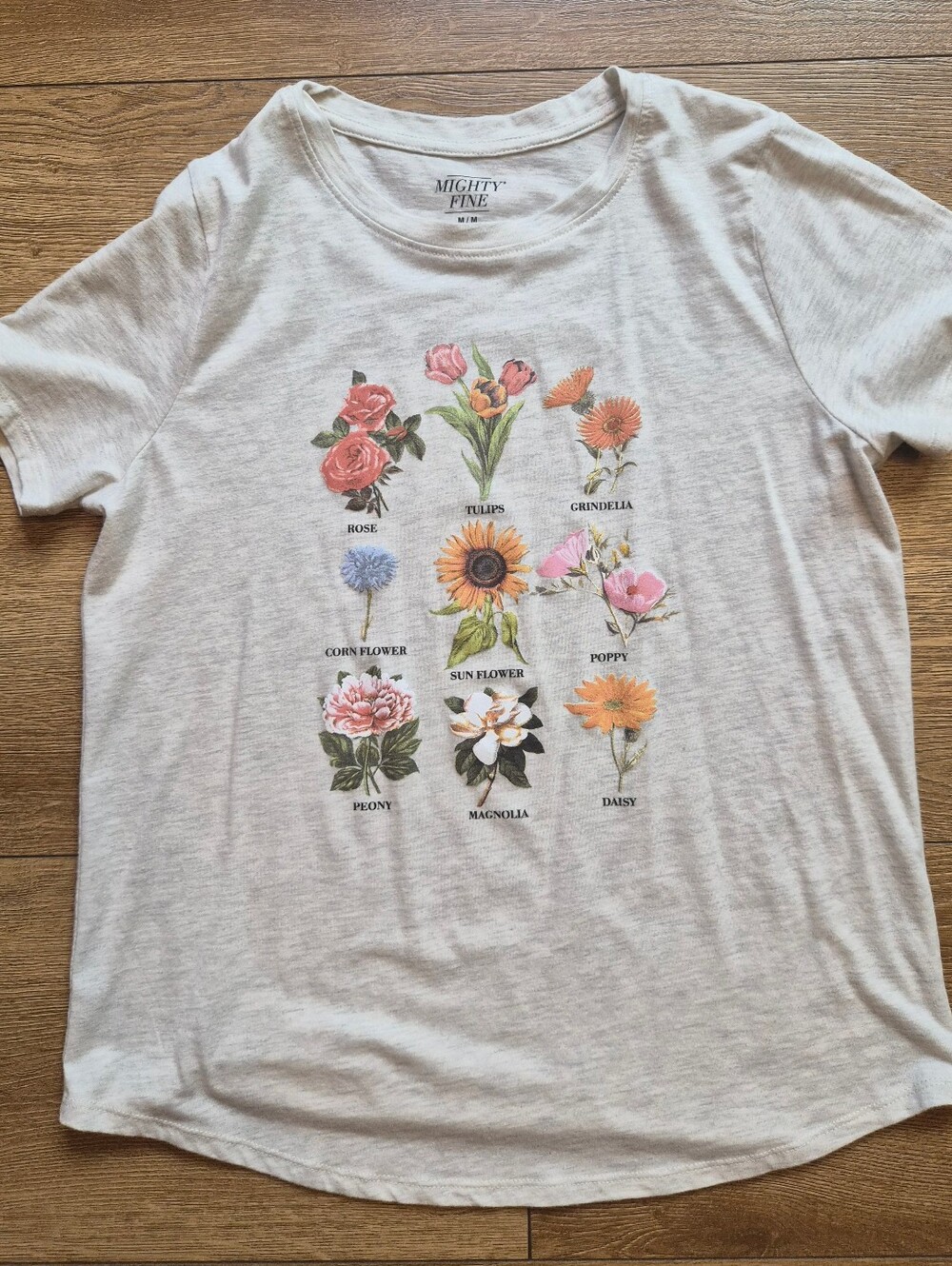 LIKE NEW Mighty Fine Floral Botanical Chart Graphic Tee Medium Womens Top